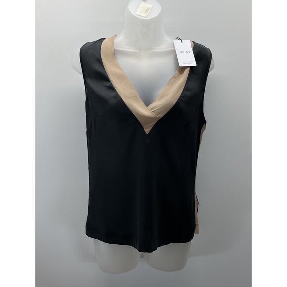 Reiss Silk Front Colorblock Vest In Nude/black Size Small Nordstrom Msrp 160$ - Picture 1 of 9